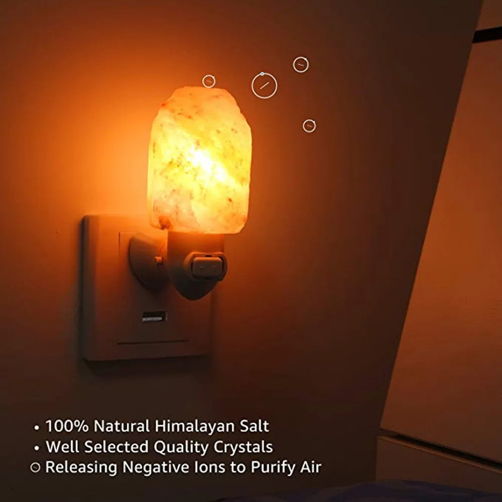 Himalayan Warm white Salt Lamp Natural Crystal Hand Carved Night Light Home Decor  Air Purifying with Plug Release negative ions
