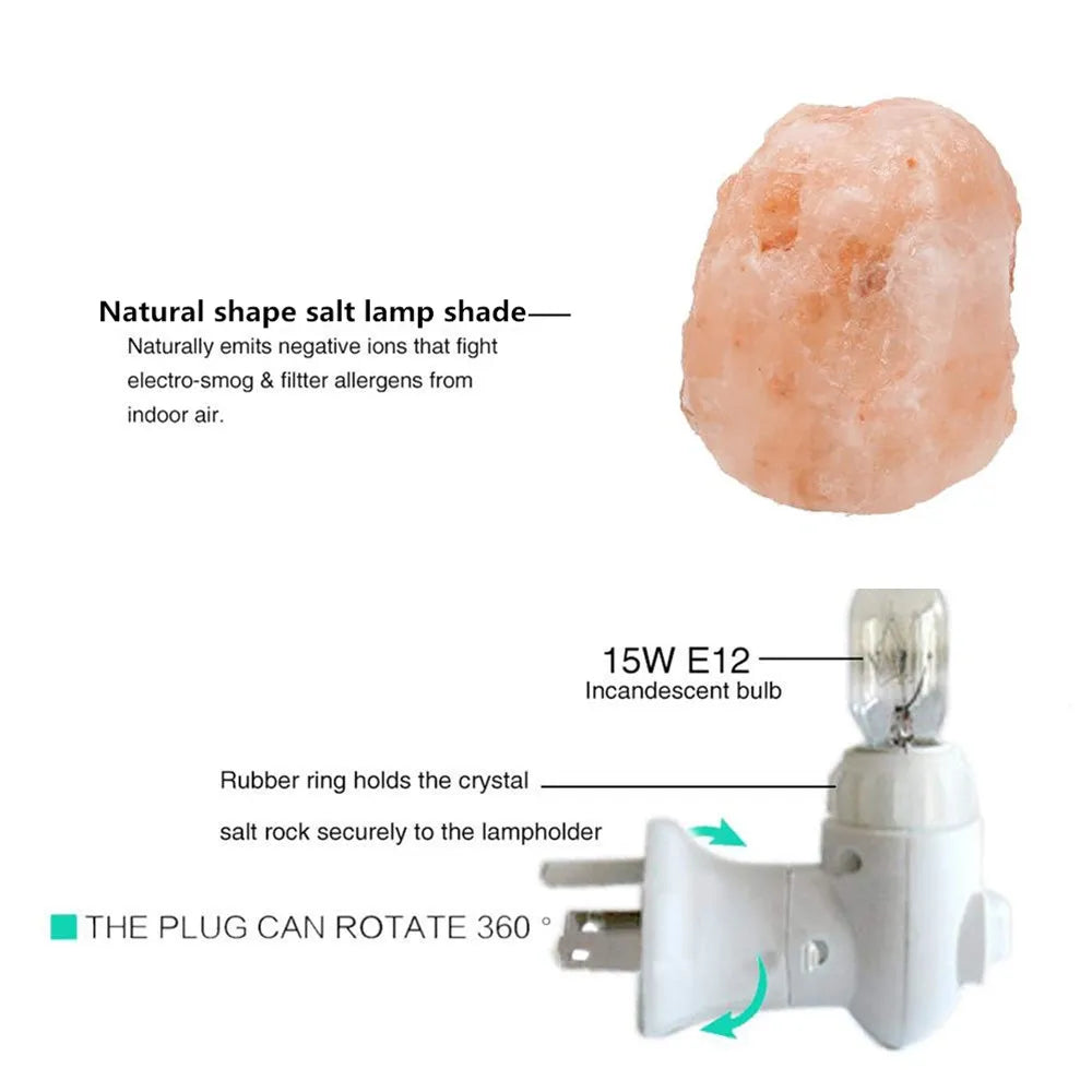 Himalayan Warm white Salt Lamp Natural Crystal Hand Carved Night Light Home Decor  Air Purifying with Plug Release negative ions