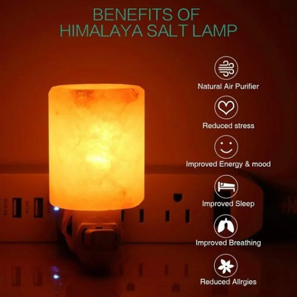 Himalayan Warm white Salt Lamp Natural Crystal Hand Carved Night Light Home Decor  Air Purifying with Plug Release negative ions