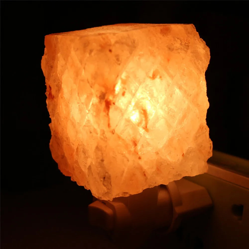 Himalayan Warm white Salt Lamp Natural Crystal Hand Carved Night Light Home Decor  Air Purifying with Plug Release negative ions
