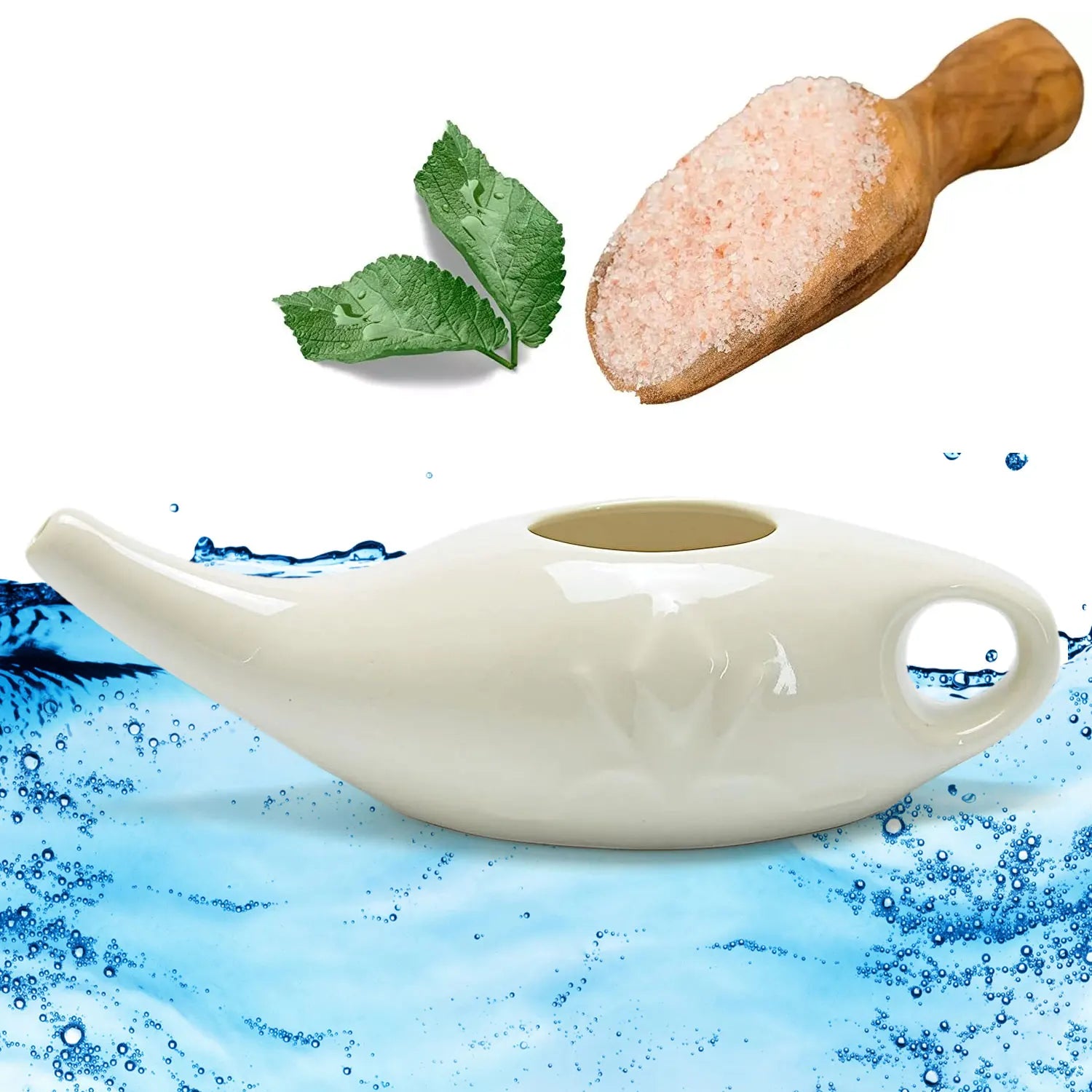 Nose Cleaner Himalayan Salt Premium Ceramic Neti Pot 8oz (250ml) Nasal Cleansing for Allergies & Sinus Relief Microwave Care