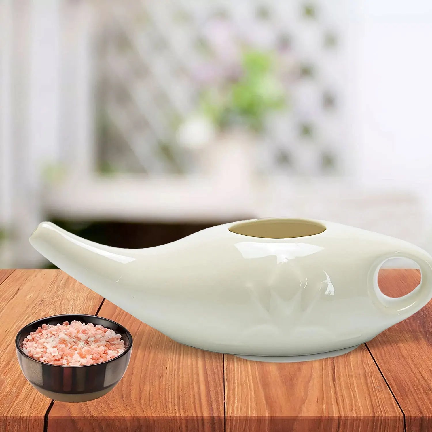 Nose Cleaner Himalayan Salt Premium Ceramic Neti Pot 8oz (250ml) Nasal Cleansing for Allergies & Sinus Relief Microwave Care