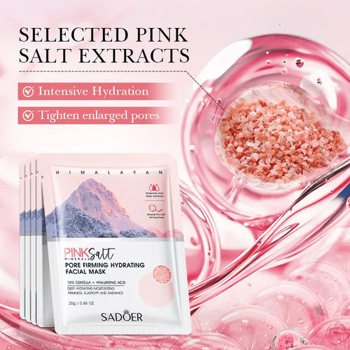 5pcs SADOER Himalayan Pink Salt Face Mask Moisturizing Brightening Firming Hydrating Facial Masks Face Skin Care Products