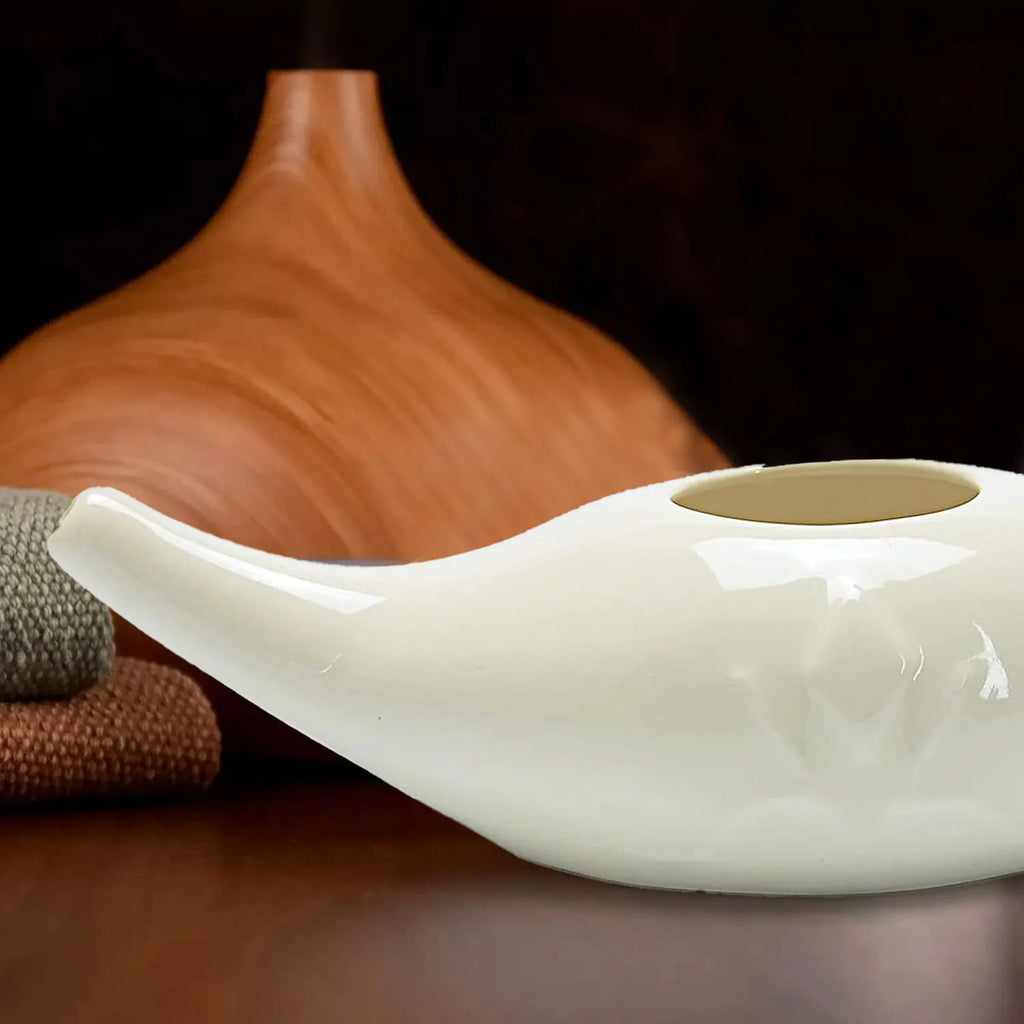 Nose Cleaner Himalayan Salt Premium Ceramic Neti Pot 8oz (250ml) Nasal Cleansing for Allergies & Sinus Relief Microwave Care